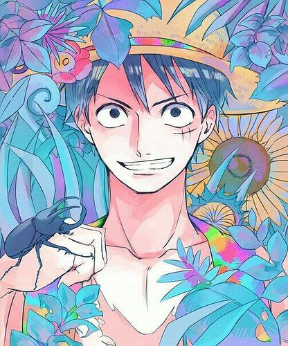 Monkey%20D_%20Luffy%2C%20flowers%2C%20stag%20beetle%3B%20One%20Piece