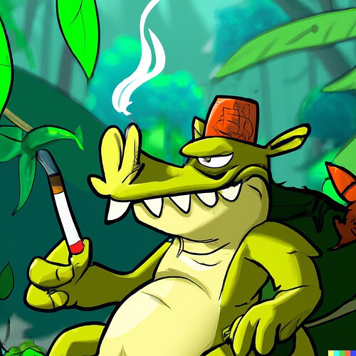 DALL·E 2022-07-19 22.09.57 -  k rool smoking a cigarette in djungle