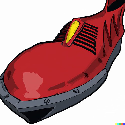 DALL·E 2023-02-20 17.48.52 - A star trek spaceship that looks like a red boot, comic