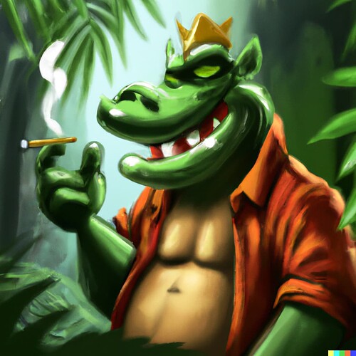 DALL·E 2022-07-19 22.09.24 -  k rool smoking a cigarette in djungle