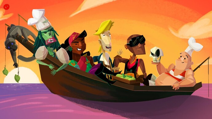 Guybrush mit Freunden im Boot