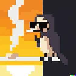 DALL·E 2022-07-19 20.58.54 - cool crow with shades smokes cigarette during sunset - pixel style