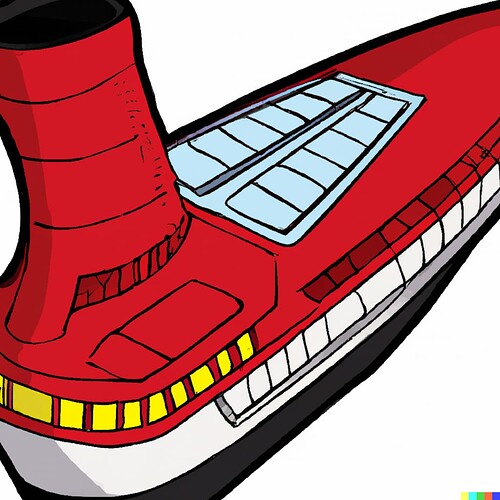 DALL·E 2023-02-20 17.48.42 - A star trek spaceship that looks like a red boot, comic