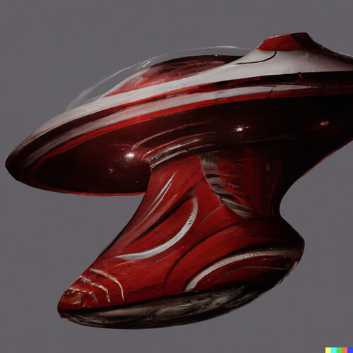 DALL·E 2023-02-20 17.47.40 - A star trek spaceship that looks like a red boot, digital art