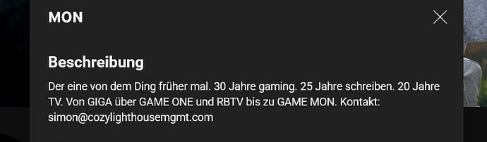 YouTube Kanalbeschreibung von MON