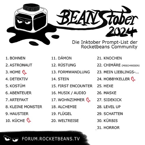 Beanstober24 Promptliste